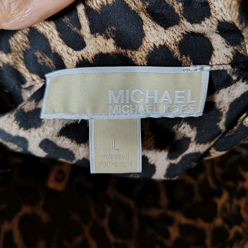 Michael Kors Leopard Print Front Zip Blouse Wmns Size Large/T679 - Picture 6 of 9
